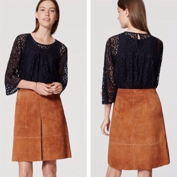 Loft Faux Suede Skirt Size 10 Utility Zip Pockets Front Pleat A-Line Tan NEW $69 - Picture 1 of 10